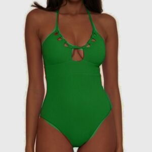 BECCA Candice green Convertible Halter One Piece Swimsuit Size Medium